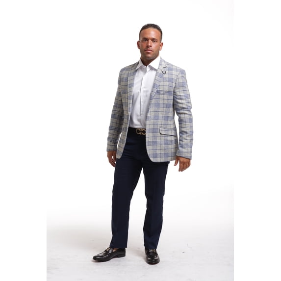 Elie Balleh Grey Royal Grey Plaid Men's Blazers Sports Coat Jacket
