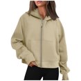 thumbnail image 2 of IROINNID Hoodie Jacket for Women Solid Zipper Up Hoodie Jacket Loose Fit Casual Versatile Fall Jacket with Pocket,Khaki, 2 of 7