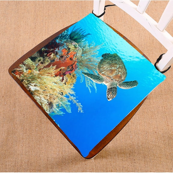 PHFZK Ocean Chair Pad, Underwater World Sea Turtle and Coral Reef Seat Cushion Chair Cushion Floor Cushion Two Sides Size 16x16 inches