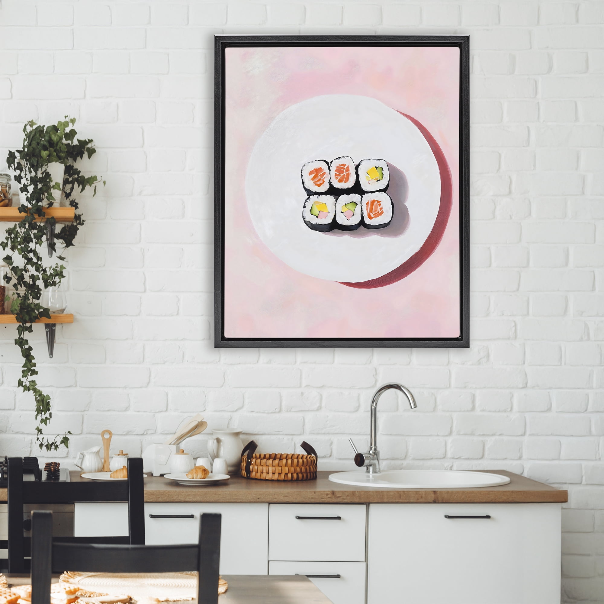 Stupell Industries Sushi Rolls on Plate Black Framed Floater Canvas Wall Art, design by The Prints Vibe