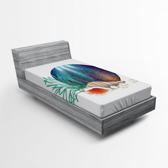 Ambesonne Pearls Fitted Sheet, Underwater Ocean Marine, Twin XL Size, Multicolor