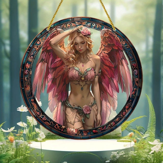 Ganfancp Ángel Trampero Acrílico Ángel Temático Decoración de Pared Jardín Decoración Del Hogar Redondo Cuadro Colgante Ofertas Flash Liquidación 1X Colgante