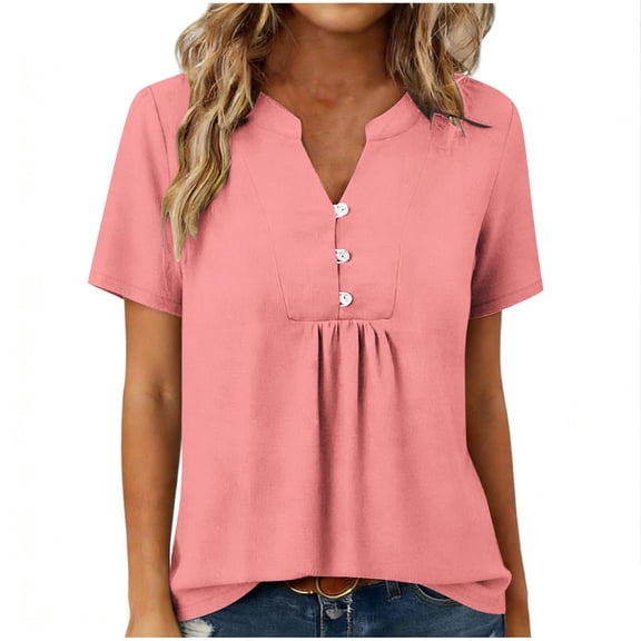 Stamzod Women's Short Sleeve Shirts Business Dressy Summer Tops 2026 Trendy Casual Work Outfits Blouses Pink M