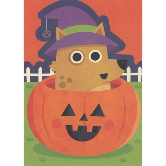 RSVP Cute Fox Sticking Head Out from Carved Pumpkin Juvenile Halloween Card for Child / Kids