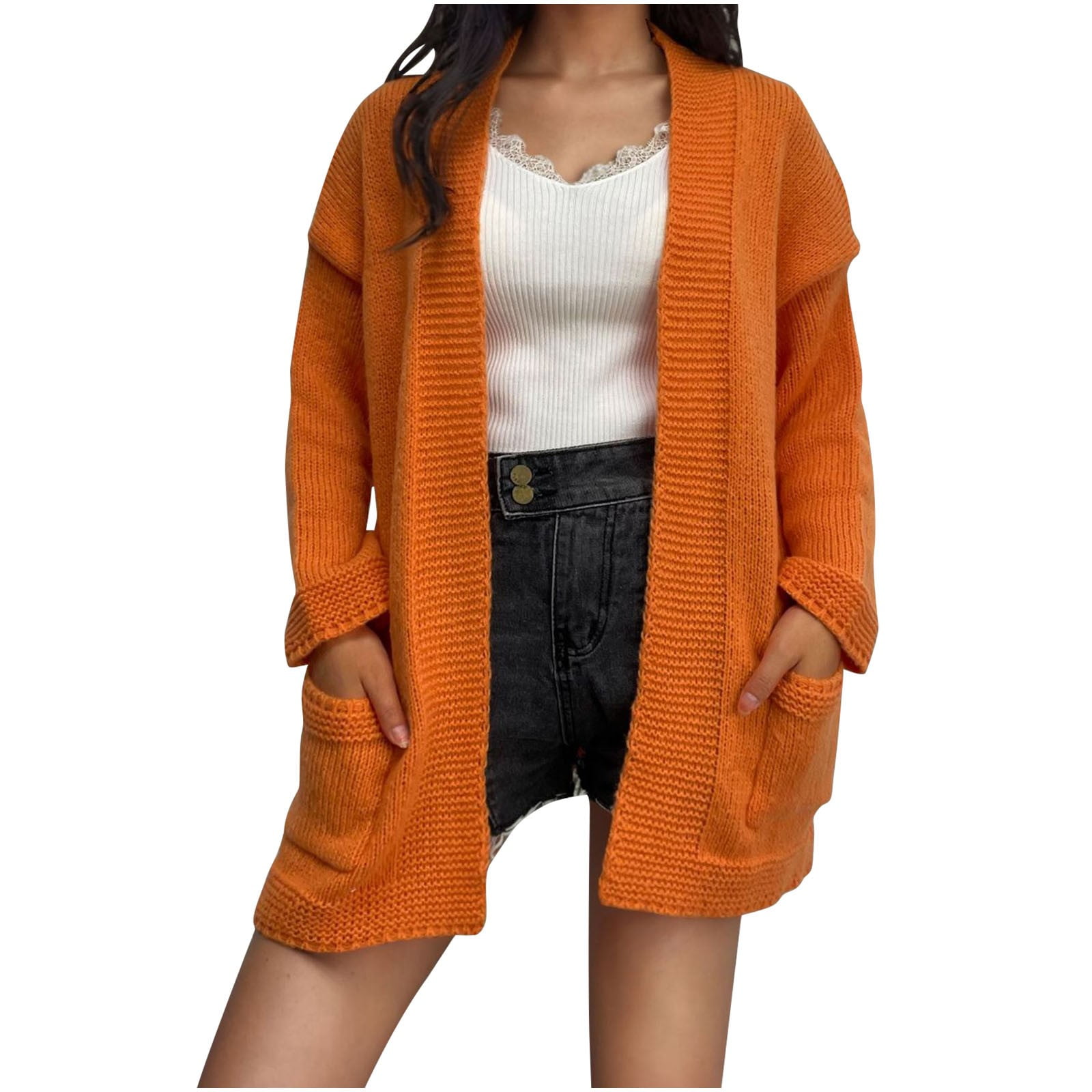 Penkiiy Women Open Front Side Slit 2024 Long Sleeve Oversized