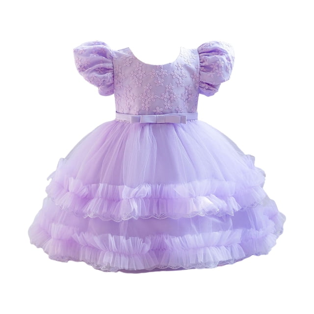 FAIWAD Robe Princesse en Dentelle Brodée pour Bébé Fille, Manches Courtes, Col Rond, Mariage, Fête, Tulle, Robes Bouffantes