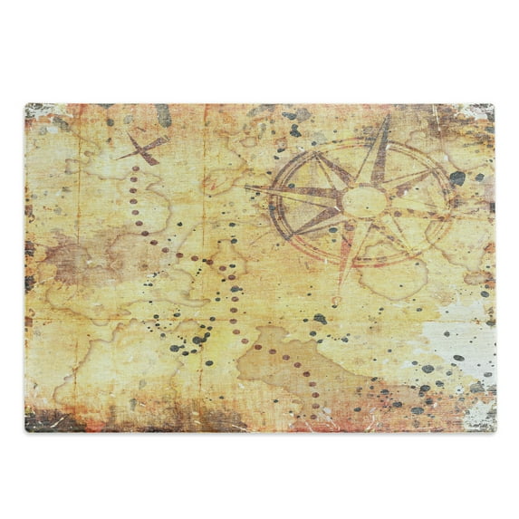 Island Map Cutting Board, Antique Treasure Map Grunge Rusty Style Parchment Print History Theme Boho Design, Decorative Tempered Glass Cutting and Serving Board, Large Size, Beige, by Ambesonne
