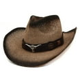 thumbnail image 2 of Men Women Retro Western Cowboy Riding Hat Leather Belt Wide Cap Hat, 2 of 2