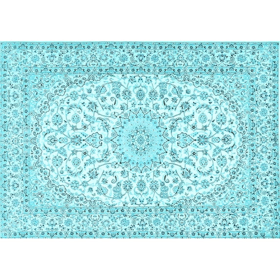 Ahgly Company Indoor Rectangle Medallion Light Blue Traditional Area Rugs, 7' x 10'