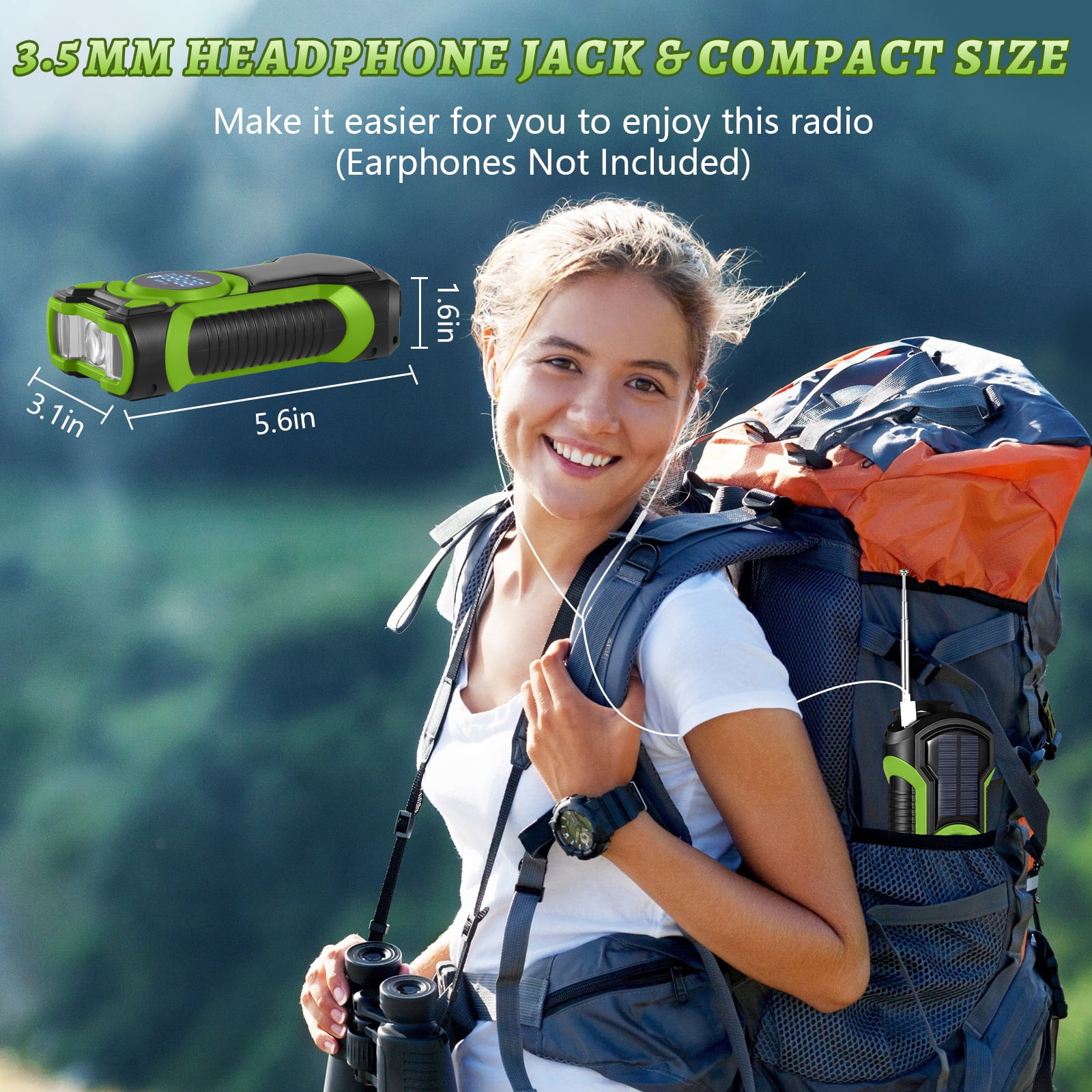 GEAK Emergency Radio Hand Crank, NOAA Weather Radio Portable AM/FM, 5000mAh Rechargeable Phone Power, USB/Solar/Hand Crank Charging, Small Pocket Radio with SOS Alarm for Indoor/Outdoor Emergencies