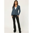 thumbnail image 2 of DARING DIVA Women's Striped Notched Lapel Button Closure Blazer XS Navy Grey Blue, 2 of 6