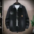 thumbnail image 3 of Chaqueta vaquera de otoño con letras para hombre, abrigo vaquero para hombre con botón estampado, azul G, precio económico, estilo a bordo, invierno 2024, vaquero desgastado, 3 of 5