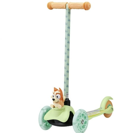 Bluey Bingo Ride-N-Glide Buddies 3D Toddler Scooter, 3 Wheel Kick Scooter for Kids Ages 3 , Green