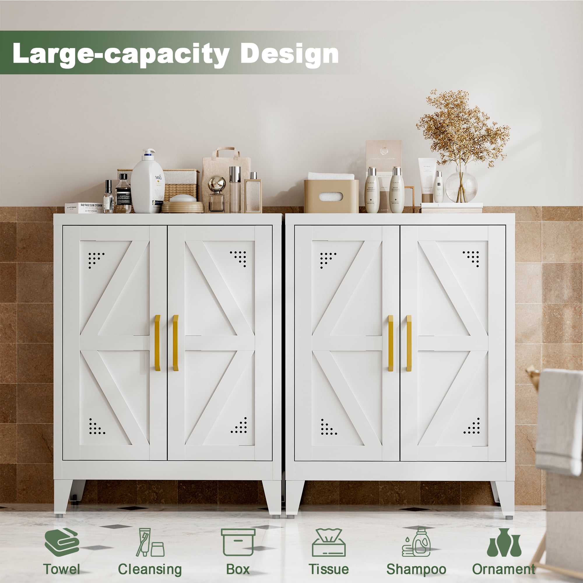 CXUZCZ Metal Buffet Cabinet, Bathroom Floor Storage Cabinet with 2 Adjustable Shelves, Freestanding Storage Sideboard for Entryway,Office, Restaurant, Living Room,11.8 x 23.6 x 31.5 Inches,White