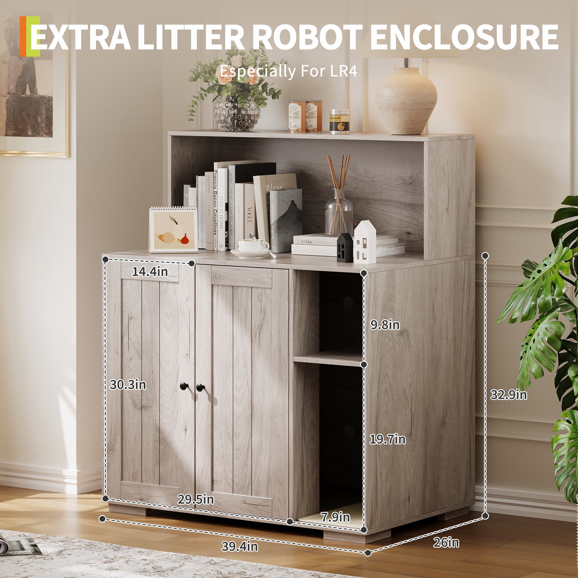Ataucjin Large Cat Litter Box Enclosure with Scratch Pad, Large Automatic Litter Box Furniture for Placing Self-Cleaning Litter Box,Litter Cabinet with Outlet,Space for Cat Stuffs