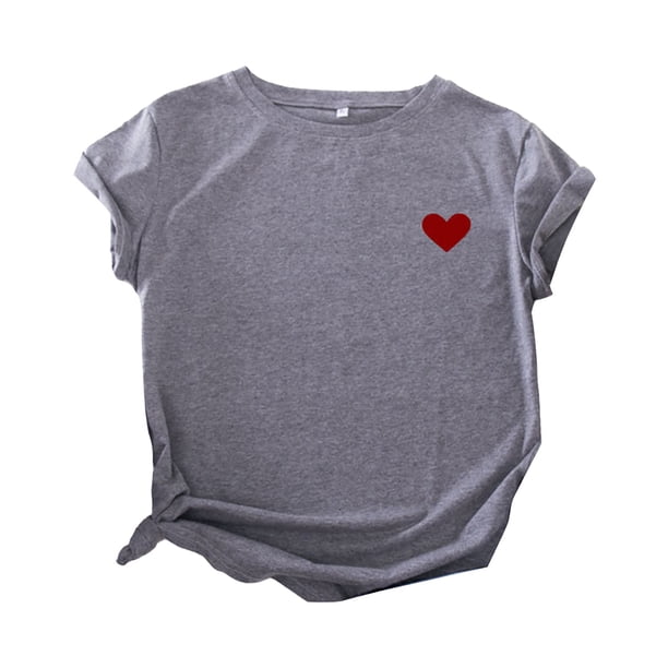 Gibobby Playera Corte clásico para Mujer Camiseta manga corta con corazón algodón, cómoda y sencilla para mujer(Gris,CH)