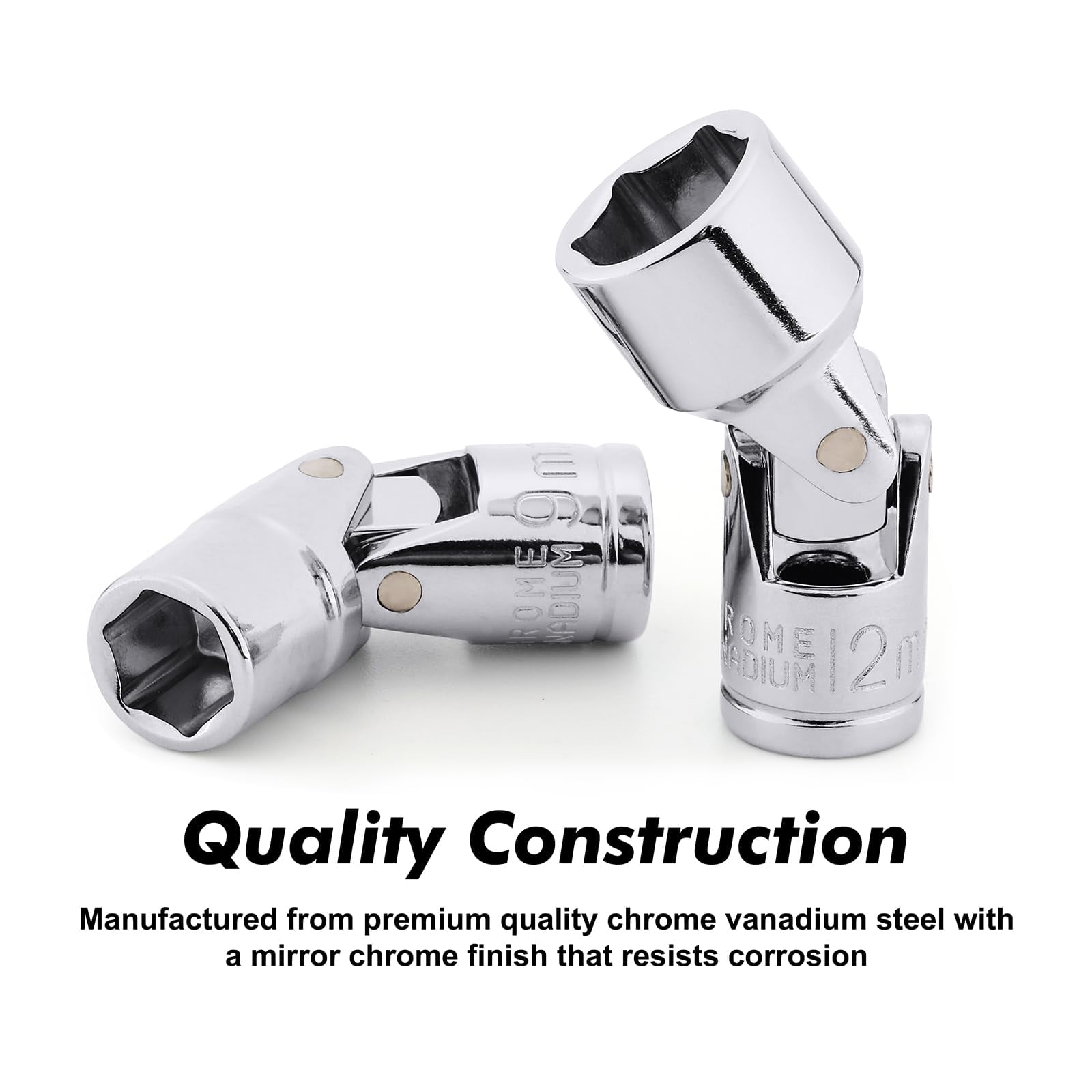 12PCS 1/4" Drive Universal Flex Socket Set, Metric 5-15mm, 6-Point CR-V Steel with 360° Swivel Head