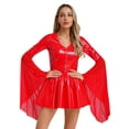 thumbnail image 1 of Ocealan Robe Mini Punk en Latex pour Femmes, Décolleté en V Profond, Manches Longues en Maille, Similicuir Brillant pour Fête, Rouge, G, 1 of 7