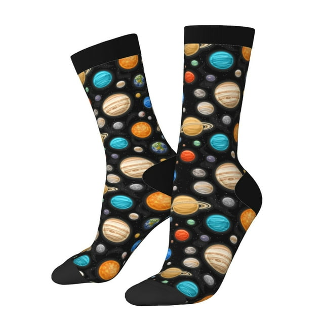 Lsque Planets In Deep Space Printed Men's Crew Socks, Soft Durable Breathable Moisture-Wicking with Odor Control Cotton socks