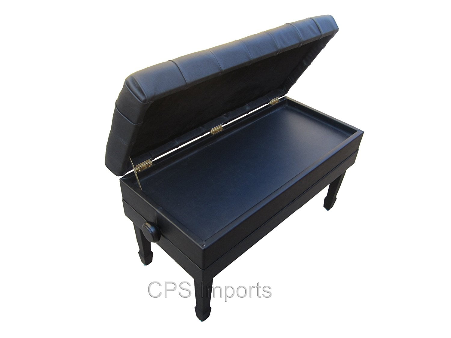 Genuine Leather Adjustable Duet Size Artist Concert Piano Bench Stool in Ebony Satin with Music Storage 