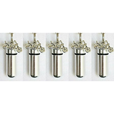 Special Set of FIVE - Silver MOTORCYCLE Personal CREMATION URN Keepsakes with Velvet Pouches and Fill Kit
