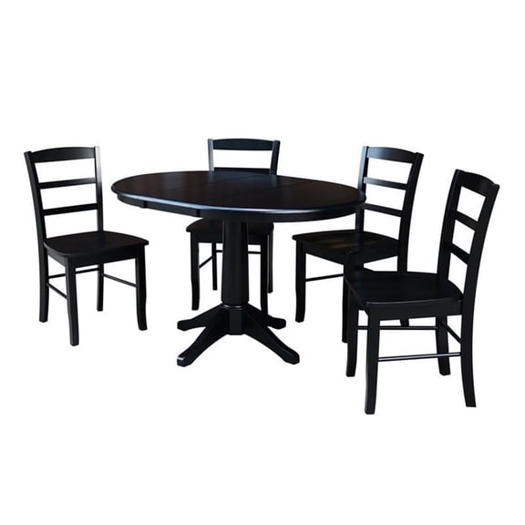 36" Round Top Dining Table with 12" Leaf and 4 Madrid Chairs - Black - 5 Piece Set