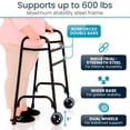 thumbnail image 5 of Vive Bariatric Walker with Wheels for Seniors, Extra Wide Heavy Duty Rolling Walker, 600 lb Weight Capacity, Foldable, Adjustable Height, Dual Stand Assist Handles, 5 of 10