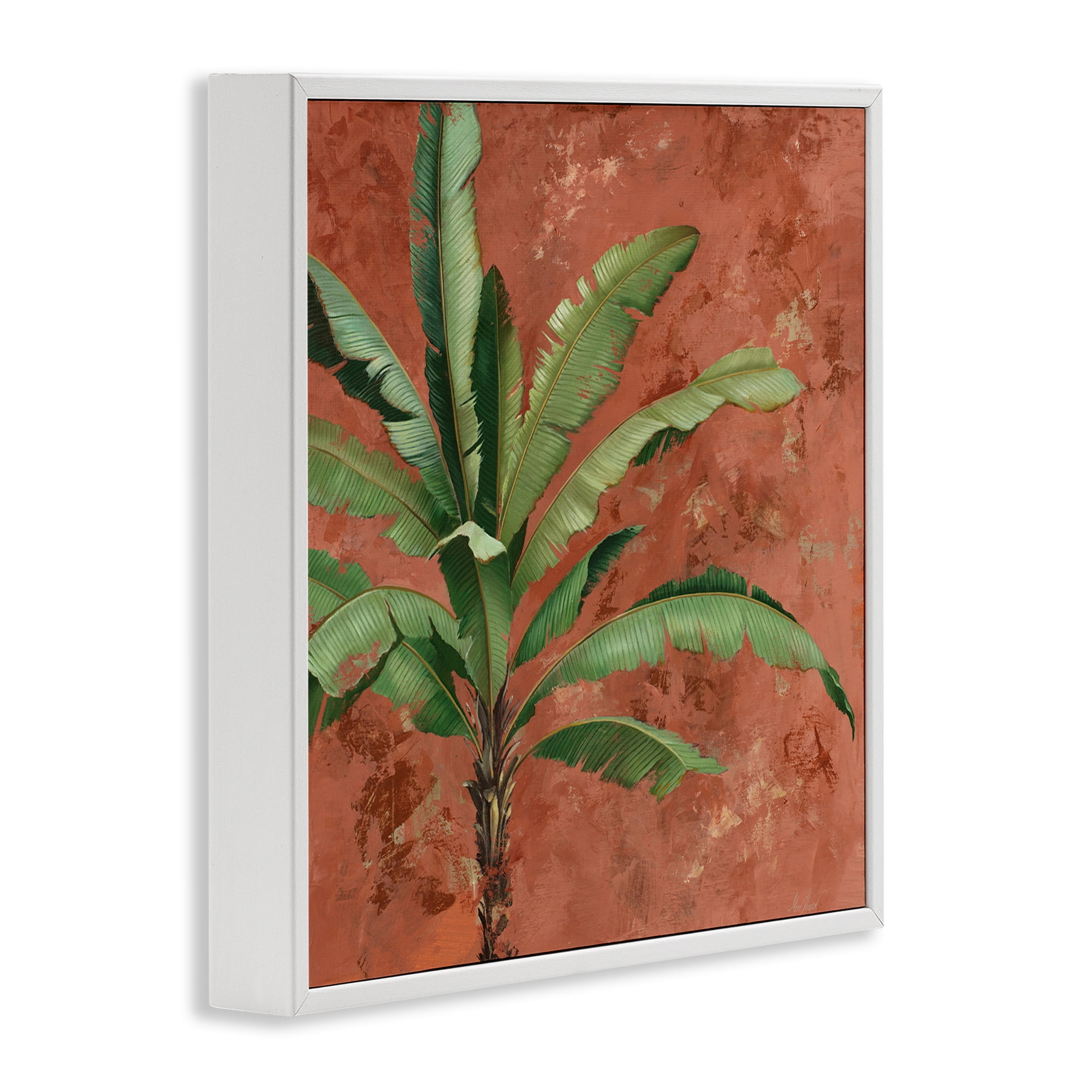 Stupell Industries Palm on Muted Red Botanical & Floral Painting White Framed Art Print Wall Art, 12 x 12