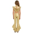 thumbnail image 3 of Eandarui Girls Jazz Hip Hop 2-Piece Set Ruffle Rhinestones Cami Top with Shiny Metallic Flared Pants Dance Performance Outfit Gold 6, 3 of 7