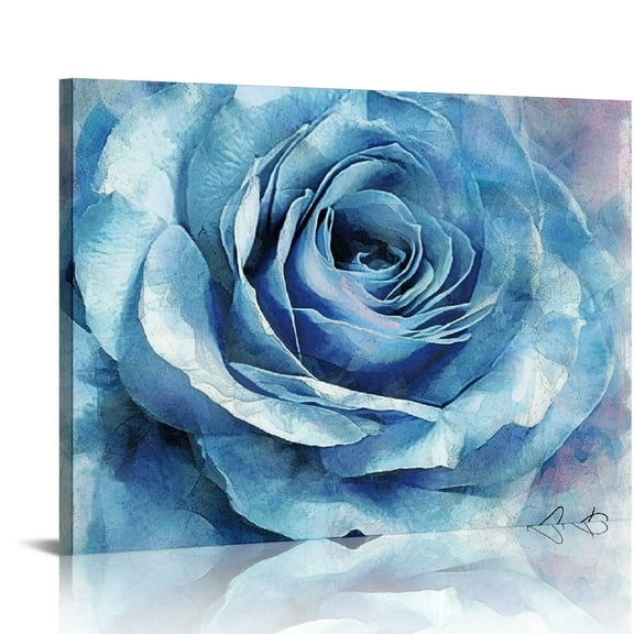 COMIO  Blue Rose Flower Picture Decor Wall Art Abstract Navy Gray Vintage Floral for Bedroom Bathroom Walls Decoration Canvas Framed