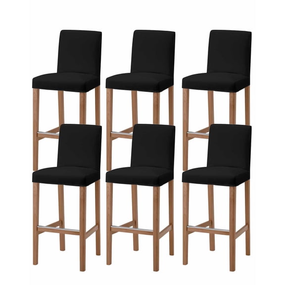 Black Bar Stool Covers Set of 6, Solid Color Farmhouse Black Stretch Washable Bar Chair Covers with Backs, Removable Pub Counter Height Chair Cover for Kitchen Dining Room Cafe