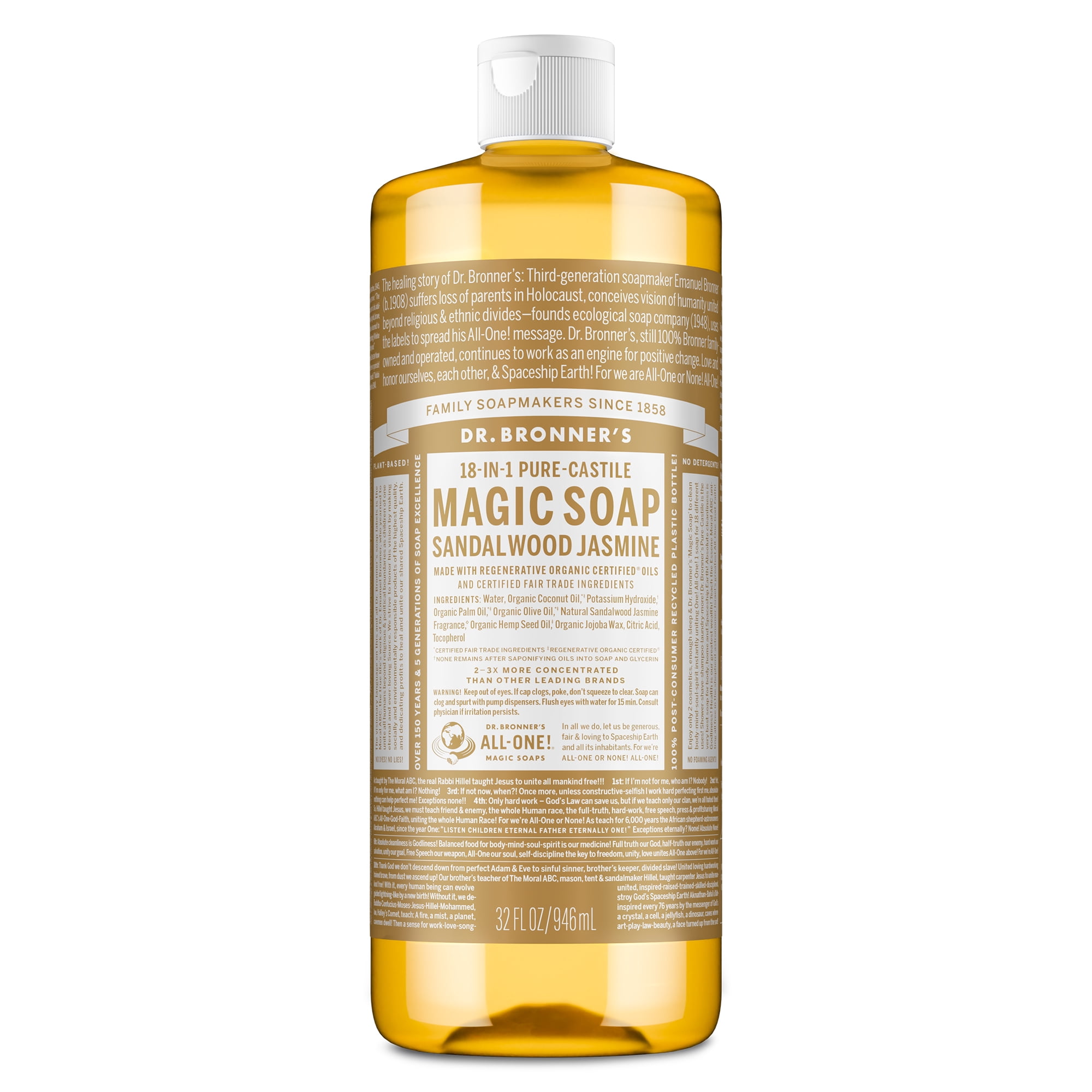 Dr.Bronner's Magic Soap, Sandalwood Jasmine, Pure-Castile Body Wash Liquid Soap, 32 fl oz