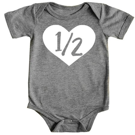 

Half Birthday Bodysuit Girls 1/2 in Heart Birthday Glitter Gold Outfit for Baby Girls Heather Granite Bodysuit