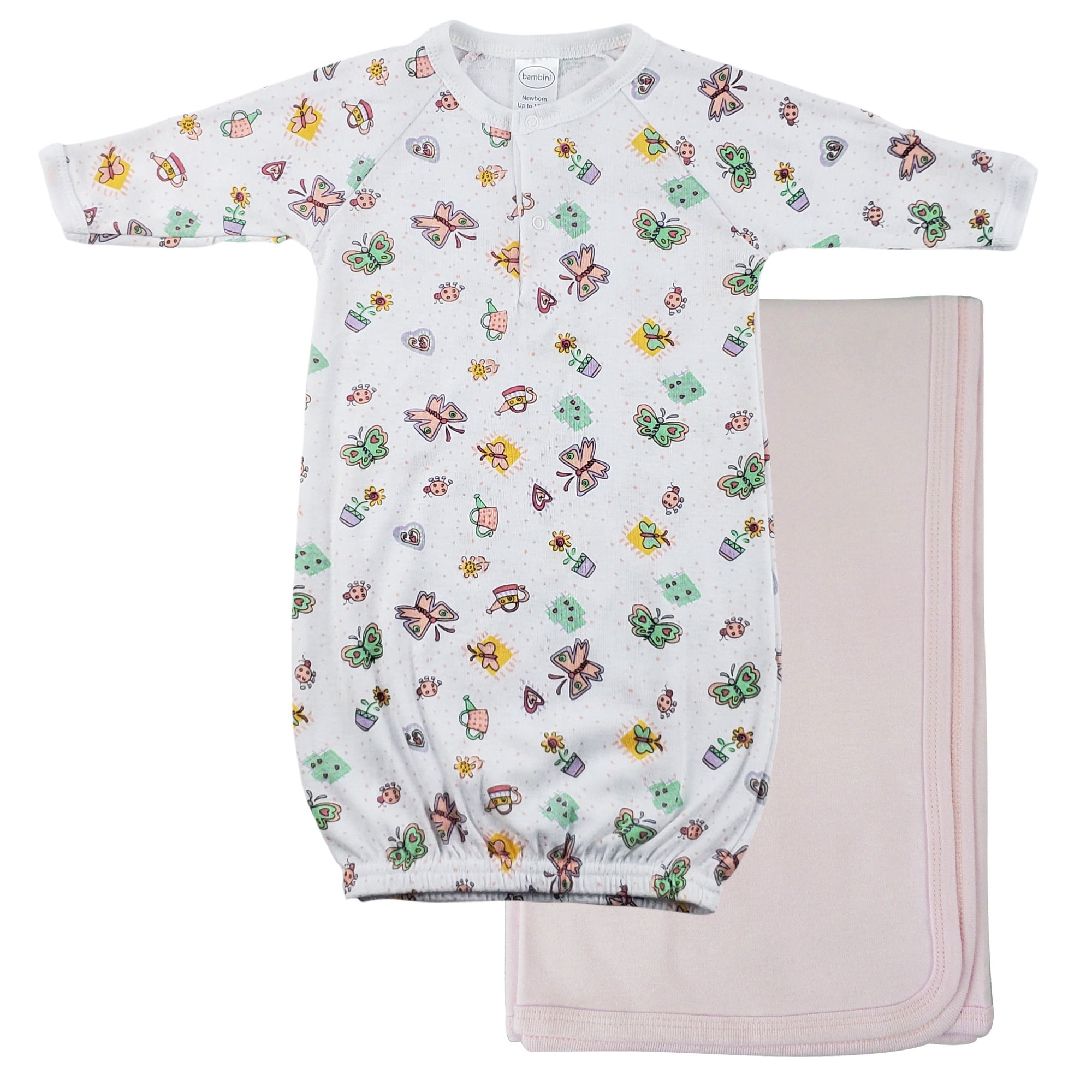 CS-0100 Print Infant Gown & Recieving Blanket, Pink - Newborn