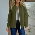 thumbnail image 2 of Bomber Jacket for Women without Hood, Womens Solid Textured Casual Full Zip Cardigan Coats Fall Winter Outerwear (2XL, Green), 2 of 6