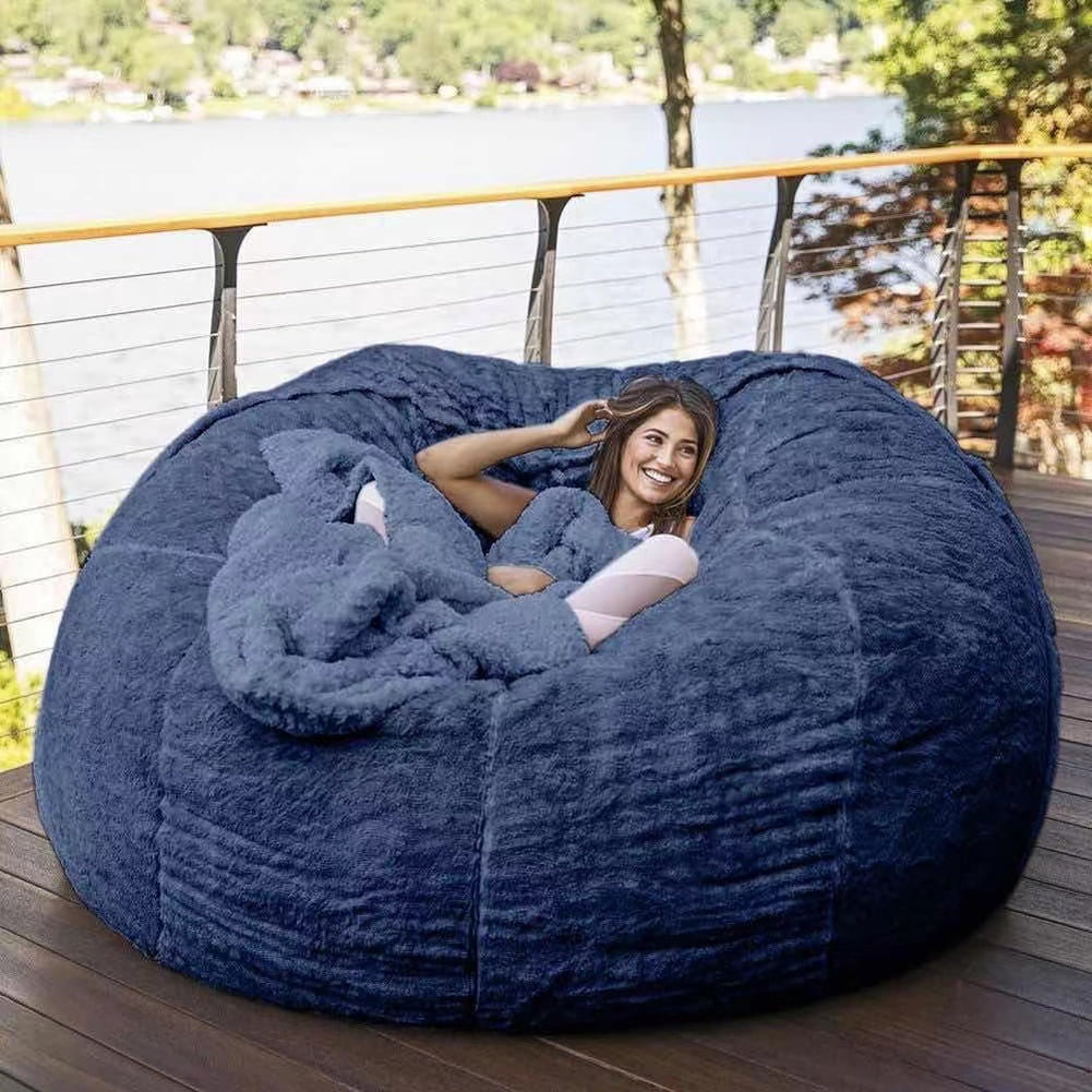 Homgeek Home Sponge Bed Bean Bag Chair Cover Slipcover Double Bedroom Balcony Large Couch Round Soft Fluffy Cover No Fillings Only Cover Other