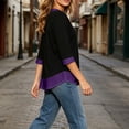 thumbnail image 4 of Warop Women's Summer Color Block V Neck 3/4 Sleeve Top Contrast Cuff Hem Casual Loose Tee Blouse for Daily Outing, 4 of 9