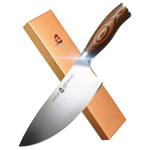 TUO Herb Rocking&Salad Knife- Vegetable Cleaver - High Carbon German Stainless Steel Kitchen Knife - Pakkawood Handle Veggie Chopper - Luxurious Gift Box Included - 7 inch - Fiery Phoenix Series