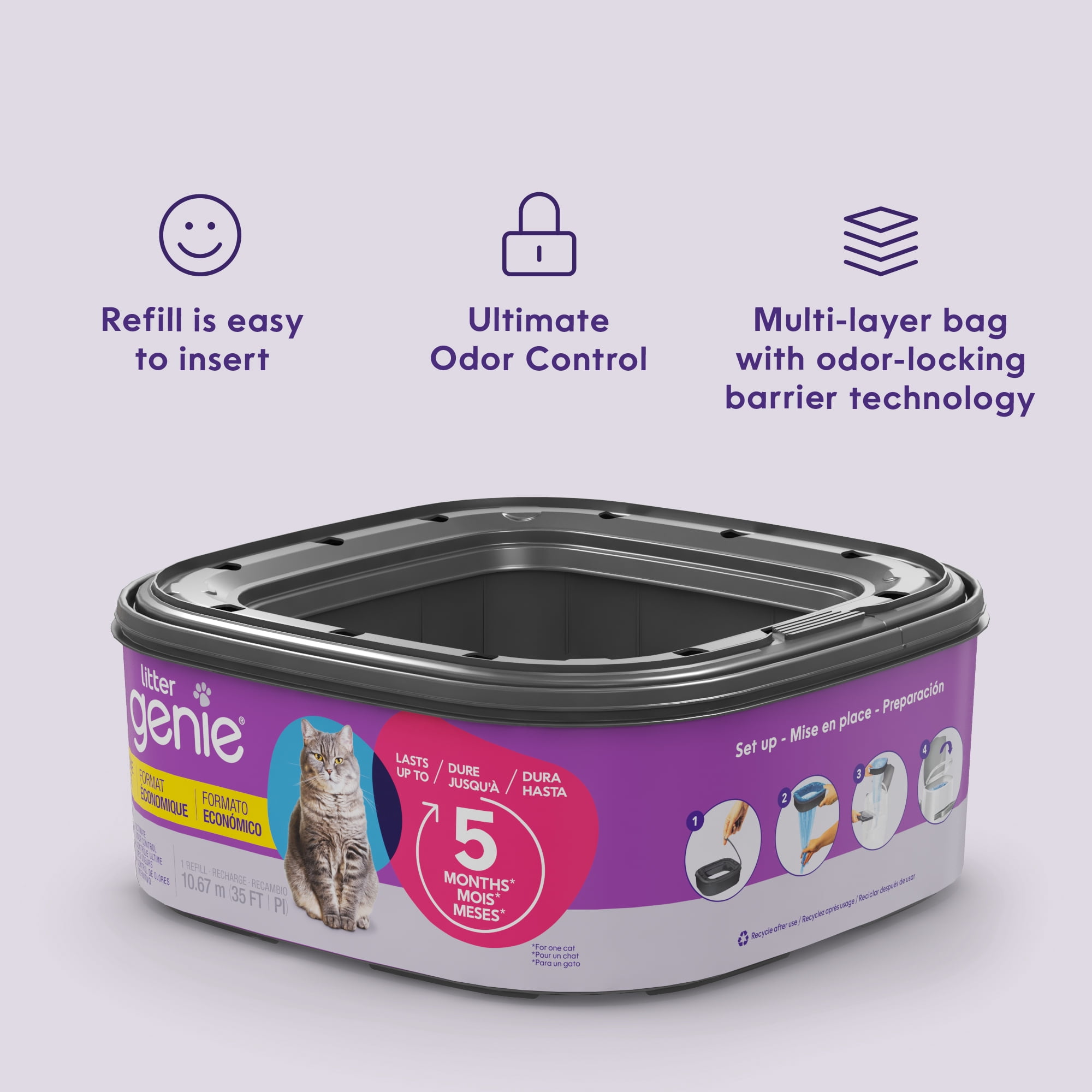Litter Genie Cat Litter Disposal Jumbo refill, Value Pack, lasts up to 5 months, 35ft
