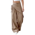 thumbnail image 2 of Women Wide Leg Baggy Flowy High Waisted Pants Loose Fit Casual Cozy Cute Y2k Trousers Khaki L, 2 of 7