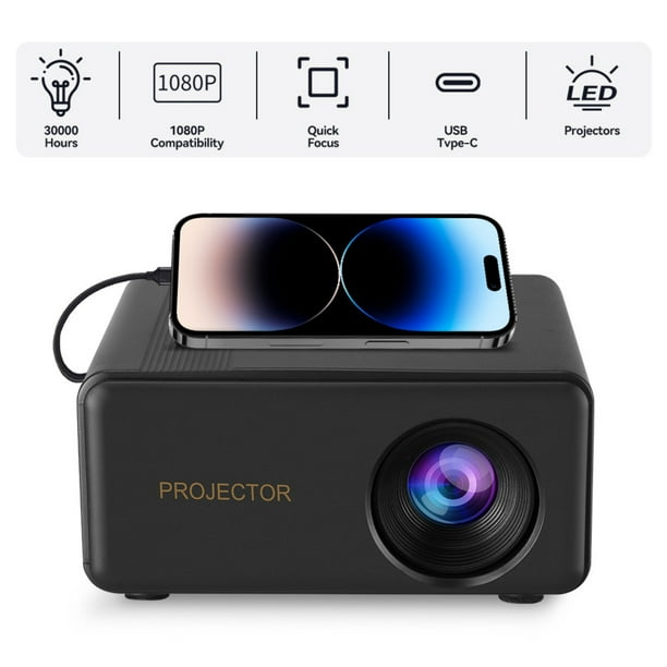 Proyector de techo portátil HD 1080P para el hogar y el dormitorio. Proyección en la pared. Conectividad multidispositivo.
