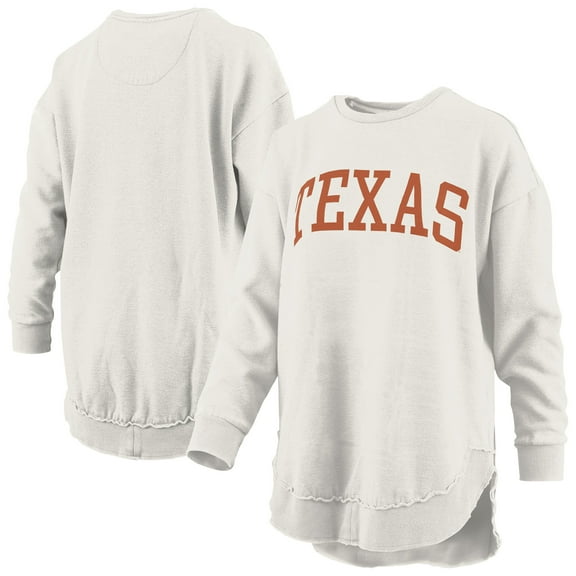 Women's Pressbox Oatmeal Texas Longhorns Melange Poncho Vintage Fleece Long Sleeve Pullover Sweatshirt