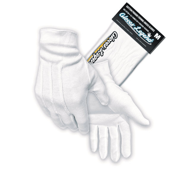 Medium - 1 Pair Gloves Legend 100% Cotton White Marching Band Parade Formal Attire Costume Gloves