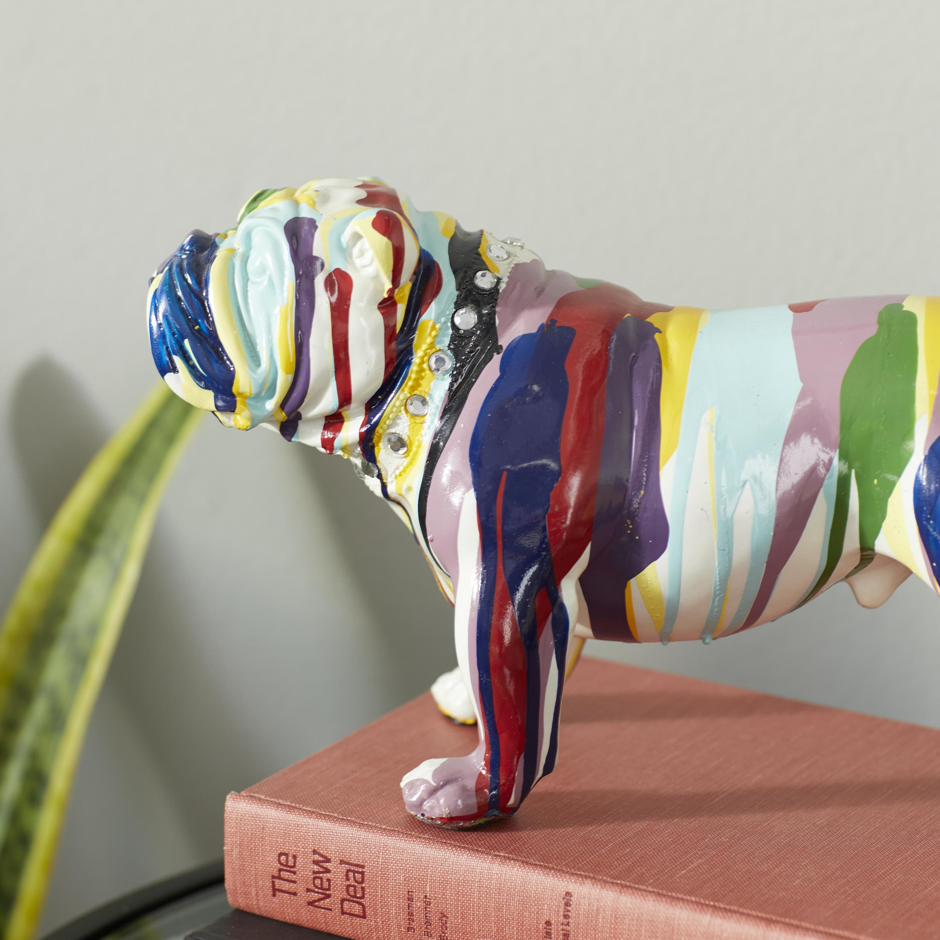 11" x 6" Multi Colored Polystone Graffiti Bulldog Sculpture, by DecMode