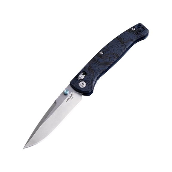 Hogue Mysto Collectors Folding Knife, 3.4in, CPM MagnaCut Stainless Steel, Clip Point, Blue Richlite Handle