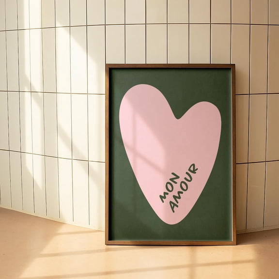 Pink And Green Poster, Bold Pop Art Retro Poster, Cute Coquette Preppy Room Decor, Romantic French Wall Art Wedding Gift, 8x12 UNFRAMED