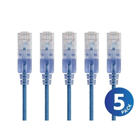 UPC: 0889028083703 | Monoprice Cat6A Ethernet Network Patch Cable – 30 Feet – Blue | 5-Pack  10G – SlimRun Series