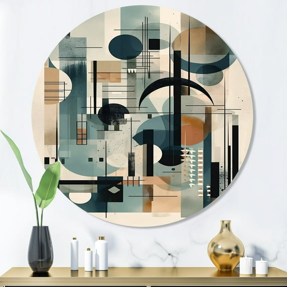 Designart "Quiet Depths in Blue and Orange" Minimalism Round Metal Art