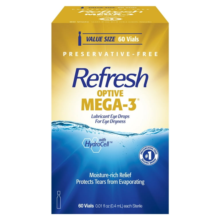 Refresh Optive Mega-3 Preservative-Free Lubricant Eye Drops, 60 Count