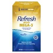 Refresh Optive Mega-3 Lubricant Eye Drops Preservative-Free Artificial Tears, 0.4 ml, 60 Count